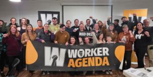 Group shot of participants in the Worker Agenda town hall, Red Deer, November 17