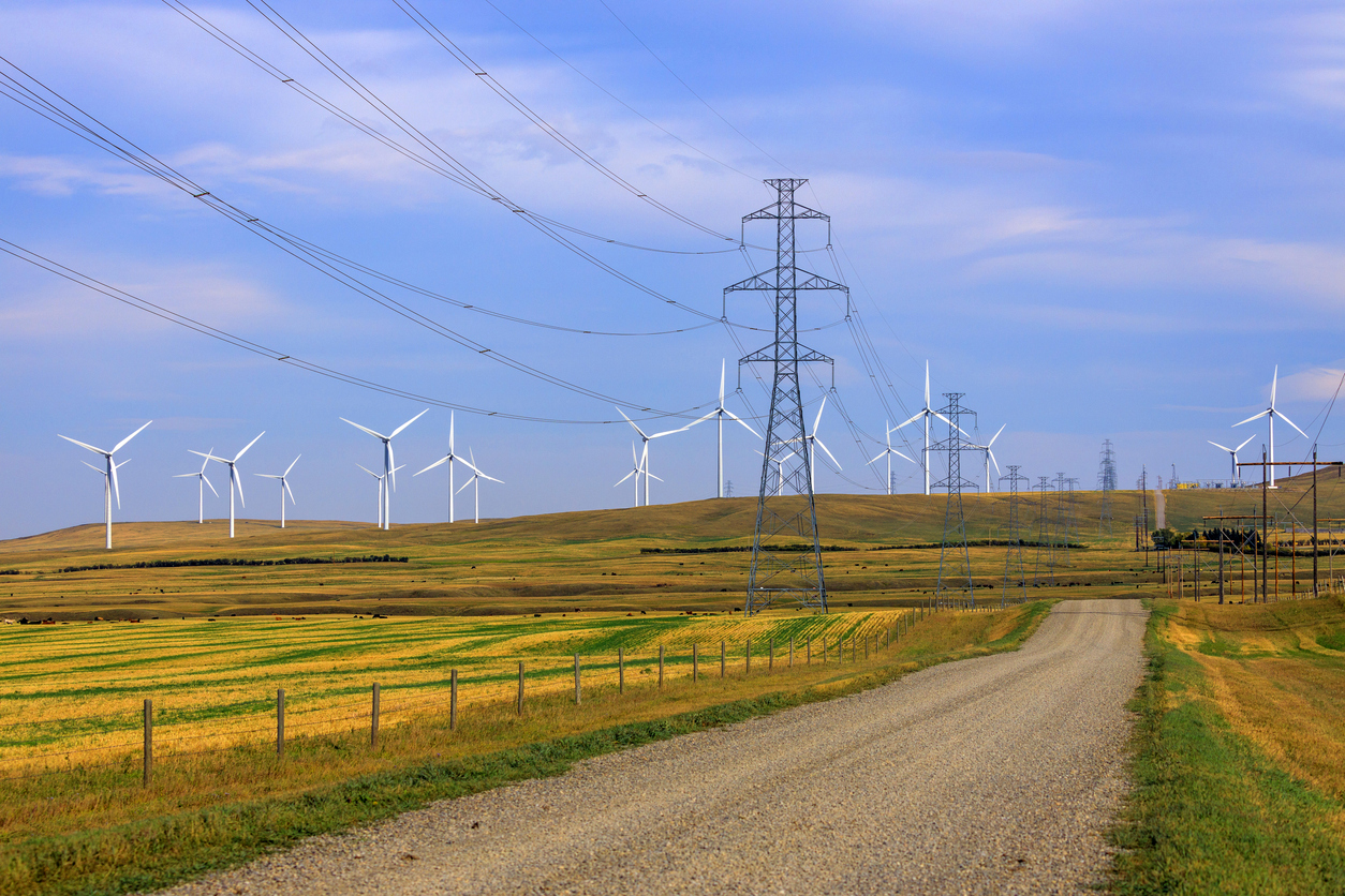 Photo of wind turbines and powerlines
